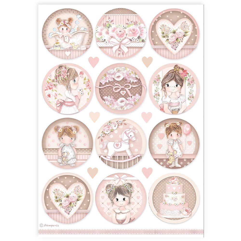 Stamperia Baby Girl Rounds A4 Rice Paper (6pcs) (DFSA4905) (DISCONTINUED) Stamperia Baby Girl Rounds A4 Rice Paper (6pcs) (DFSA4905) (DISCONTINUED)
