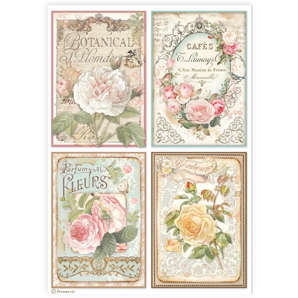 Stamperia 4 Cards Roses A4 Rice Paper (6pcs) (DFSA4909) (DISCONTINUED) Stamperia 4 Cards Roses A4 Rice Paper (6pcs) (DFSA4909) (DISCONTINUED)