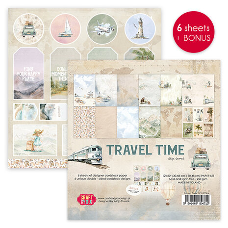 Craft & You Design Travel Time 12x12 Inch Paper Set 250gsm (6sheets) (CPS-TRT30-6)
