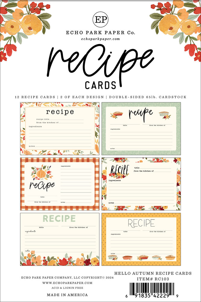 Echo Park Hello Autumn Recipe Cards (RC103) (OUTLET)