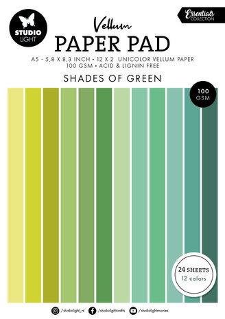 Studio Light Shades of Green A5 Essentials Vellum Paper Pad (SL-ES-VPP193) (DISCONTINUED) Studio Light Shades of Green A5 Essentials Vellum Paper Pad (SL-ES-VPP193) (DISCONTINUED)