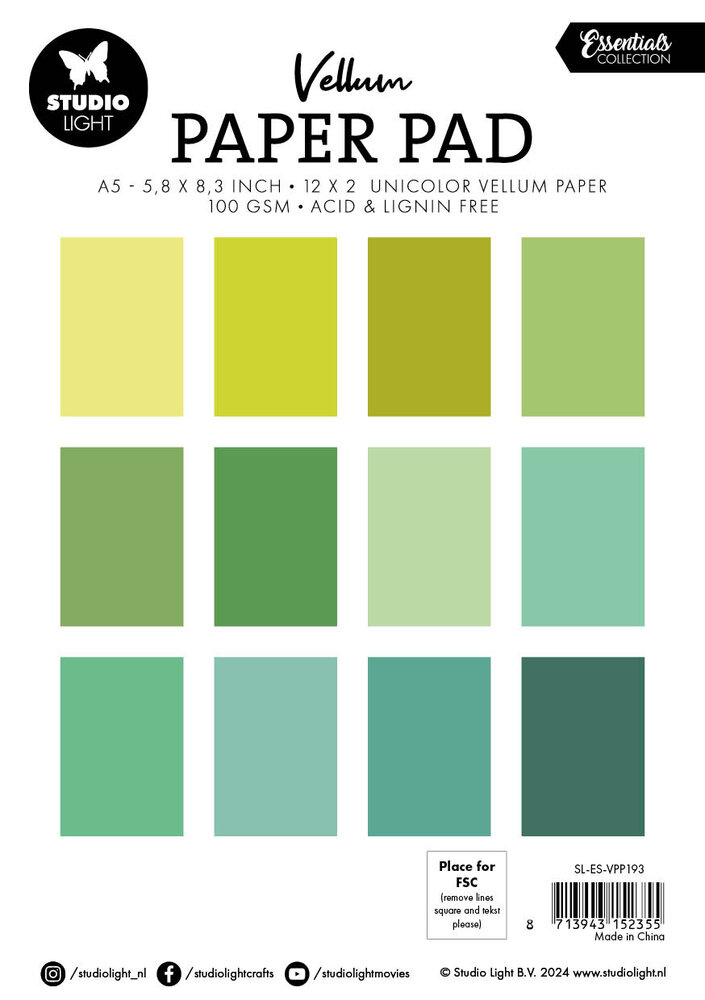 Studio Light Shades of Green A5 Essentials Vellum Paper Pad (SL-ES-VPP193) (DISCONTINUED) Studio Light Shades of Green A5 Essentials Vellum Paper Pad (SL-ES-VPP193) (DISCONTINUED)