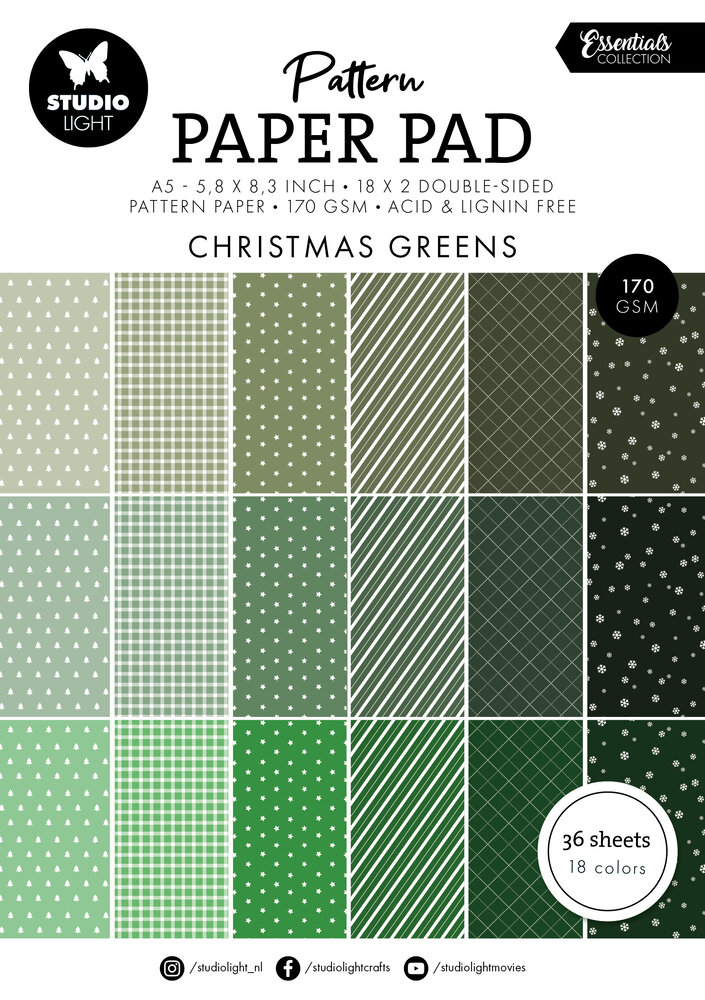 Studio Light Christmas Greens A5 Essentials Pattern Paper Pad (SL-ES-PPP208) (BASIC)