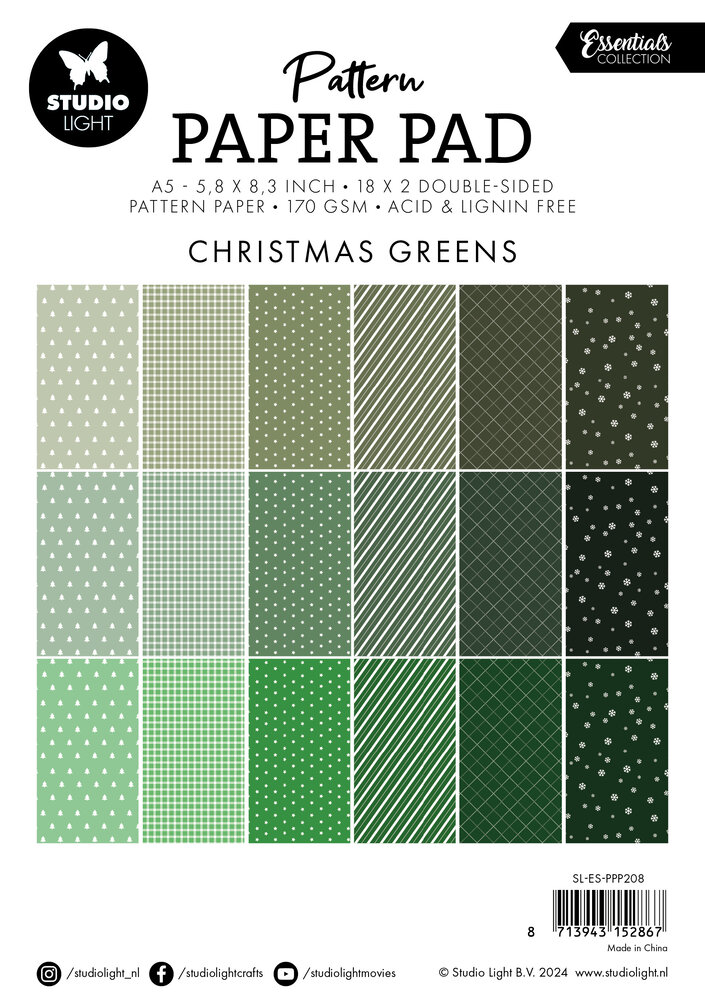 Studio Light Christmas Greens A5 Essentials Pattern Paper Pad (SL-ES-PPP208) (BASIC)
