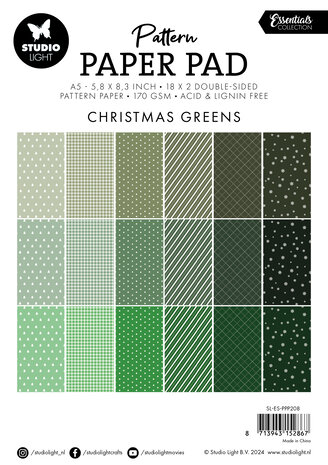 Studio Light Christmas Greens A5 Essentials Pattern Paper Pad (SL-ES-PPP208) (BASIC)