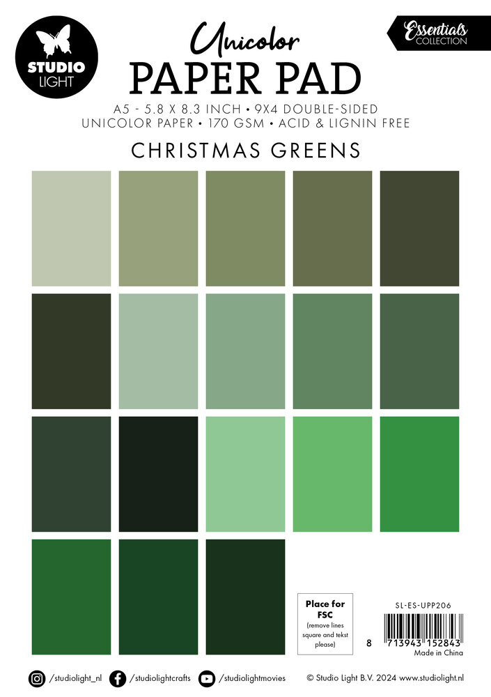 Studio Light Christmas Greens A5 Essentials Unicolor Paper Pad (SL-ES-UPP206) (BASIC)