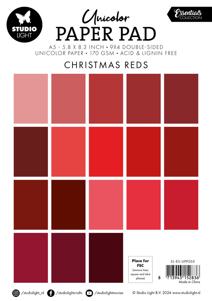 Studio Light Christmas Reds A5 Essentials Unicolor Paper Pad (SL-ES-UPP205) (BASIC) Studio Light Christmas Reds A5 Essentials Unicolor Paper Pad (SL-ES-UPP205) (BASIC)