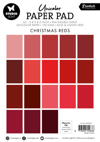 Studio Light Christmas Reds A5 Essentials Unicolor Paper Pad (SL-ES-UPP205) (BASIC) Studio Light Christmas Reds A5 Essentials Unicolor Paper Pad (SL-ES-UPP205) (BASIC)