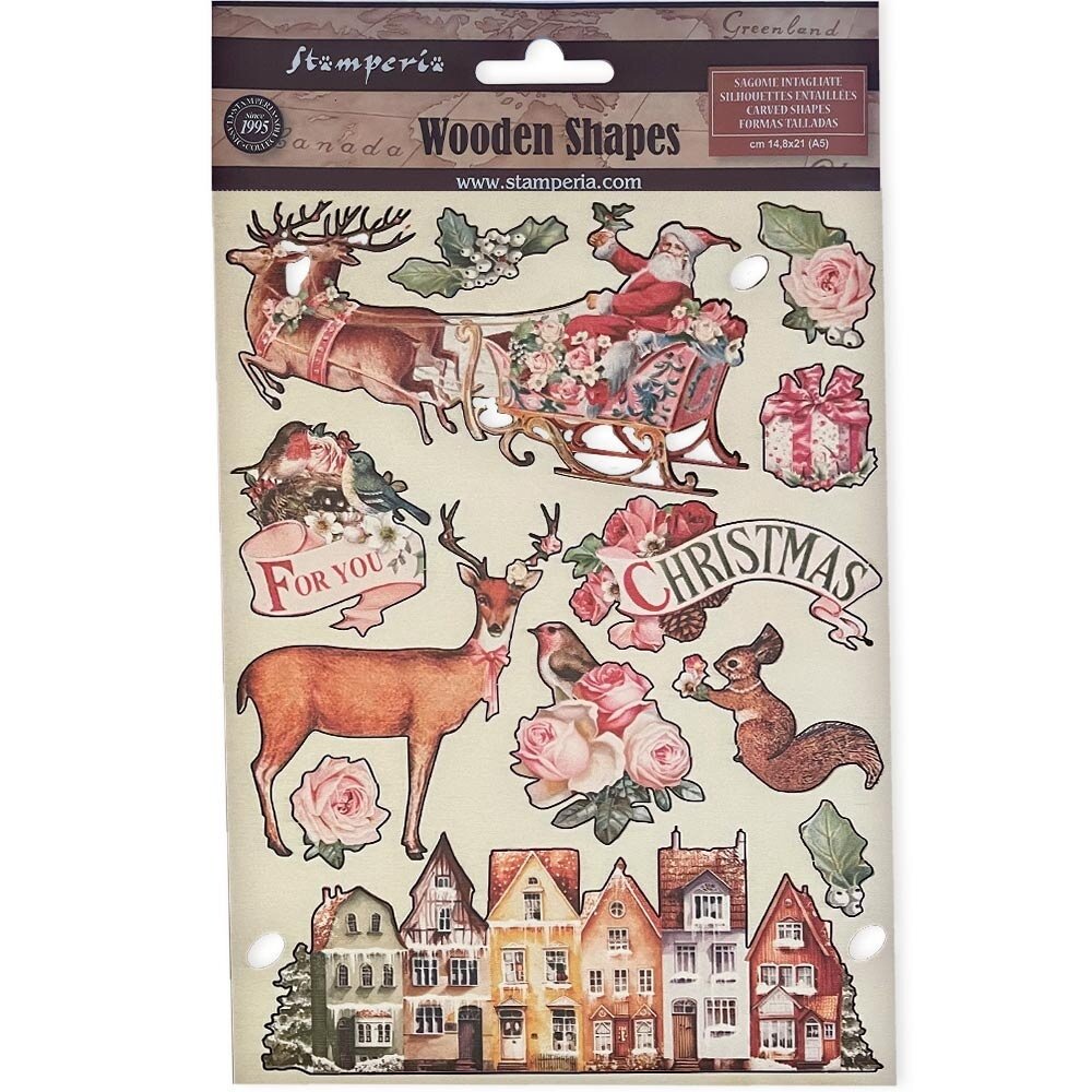 Stamperia Pink Christmas Colored Wooden Shape A5 (KLSP169)