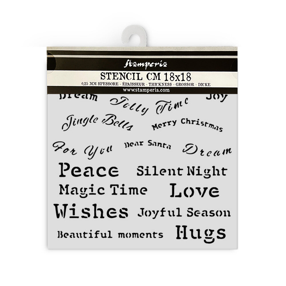 Stamperia Classic Christmas Thick Stencil 18x18cm Quotes (KSTDQ115)