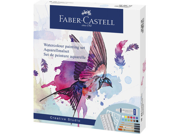 Faber Castell Watercolour Painting Set: Paint/Brushes/Palette/Stencil (18pcs) (FC-169618)