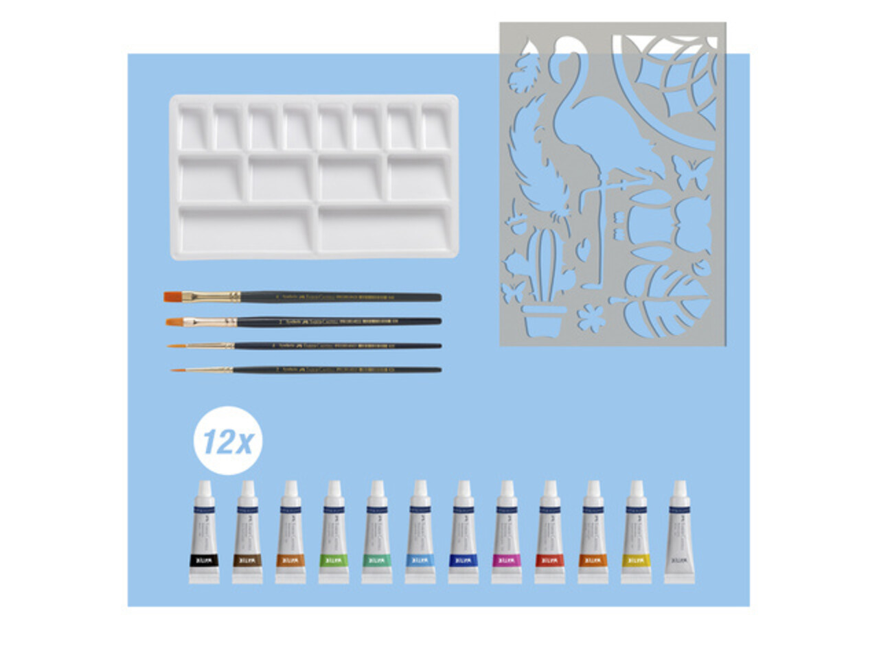 Faber Castell Watercolour Painting Set: Paint/Brushes/Palette/Stencil (18pcs) (FC-169618)