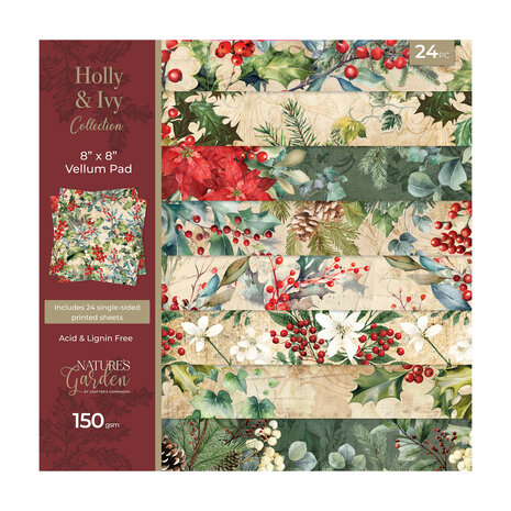 Crafter's Companion Holly & Ivy 8x8 Inch Vellum Pad (NG-HAI-VEL8) Crafter's Companion Holly & Ivy 8x8 Inch Vellum Pad (NG-HAI-VEL8)