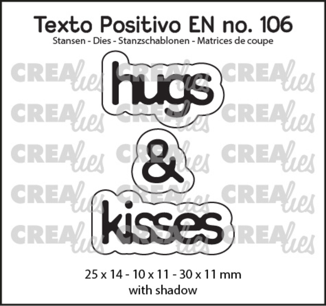 Crealies Texto Positivo Dies English Hugs & Kisses (POSEN106)