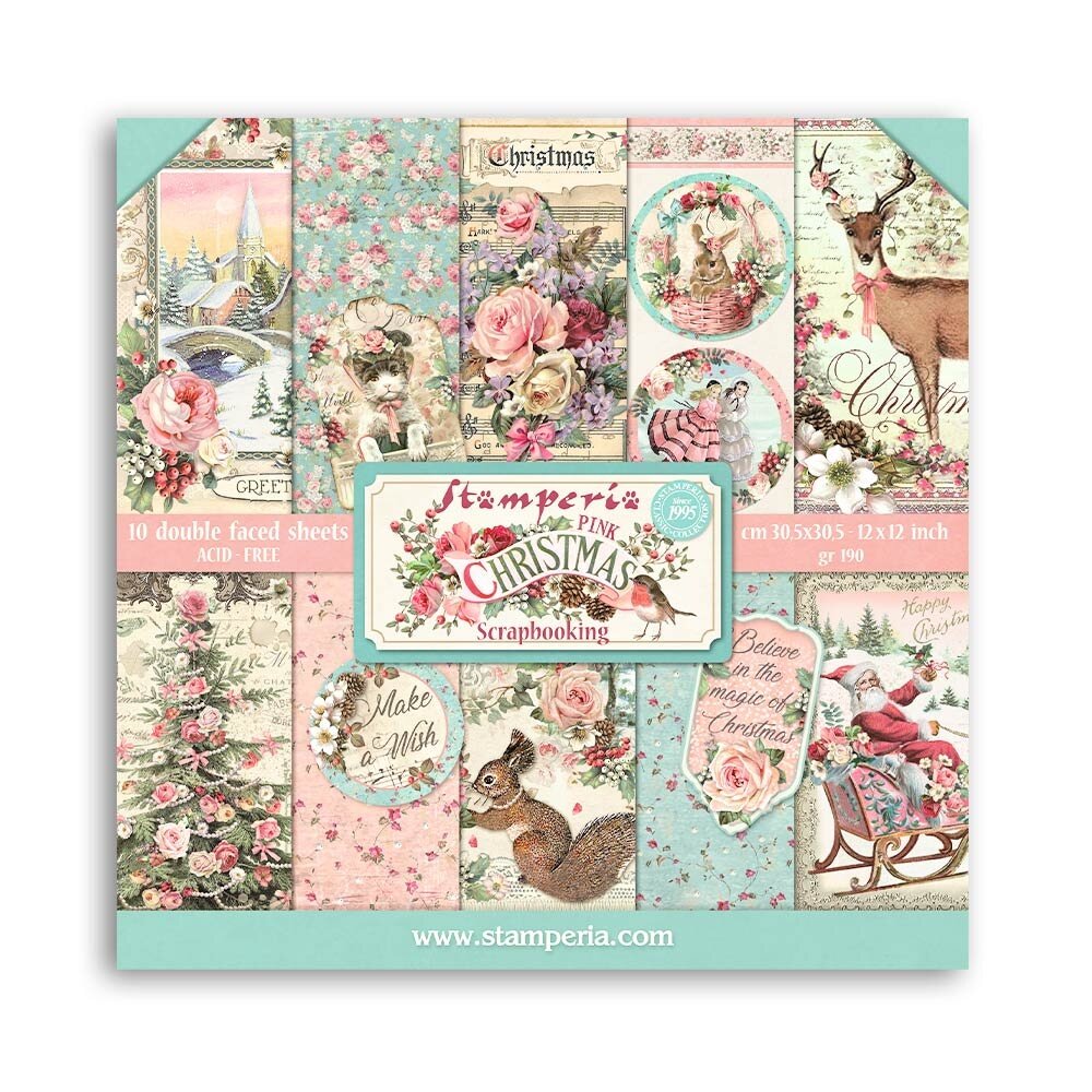 Stamperia Pink Christmas 12x12 Inch Paper Pack (SBBL73)
