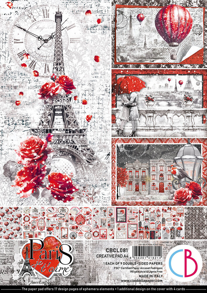 Ciao Bella Paris Je t'aime A4 Creative Pad (9pcs) (CBCL081) Ciao Bella Paris Je t'aime A4 Creative Pad (9pcs) (CBCL081)