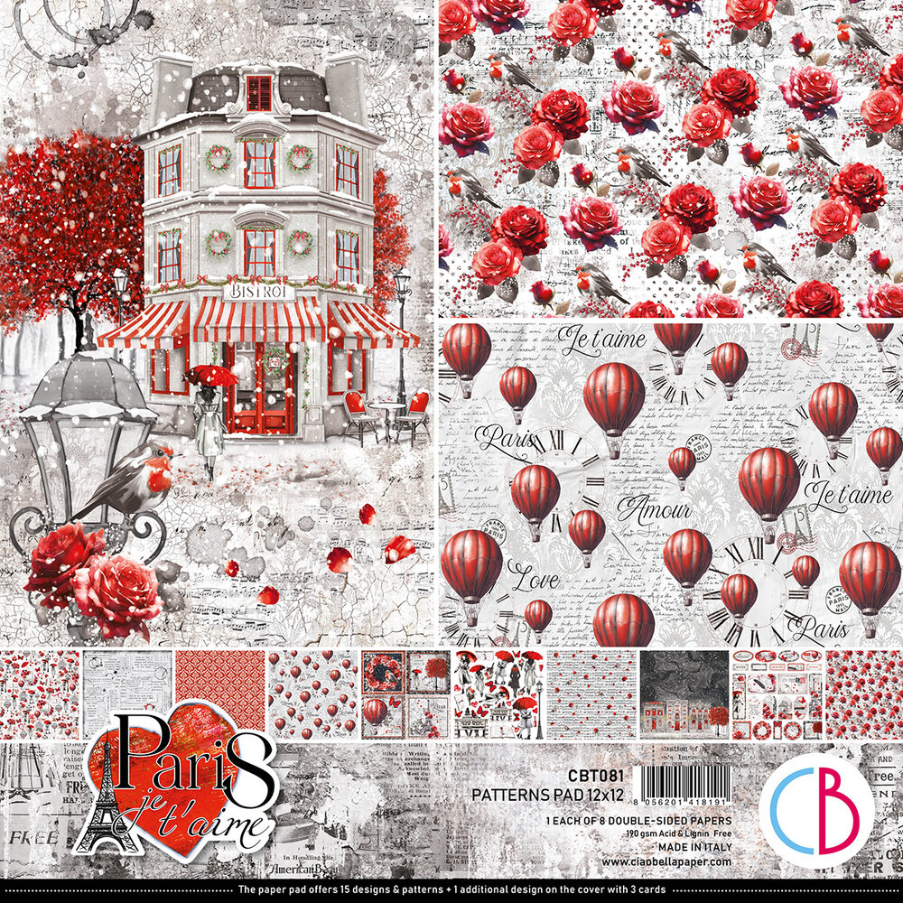 Ciao Bella Paris Je t'aime 12x12 Inch Patterns Pad (8pcs) (CBT081) Ciao Bella Paris Je t'aime 12x12 Inch Patterns Pad (8pcs) (CBT081)