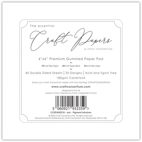 Craft Consortium Essential Craft Papers 6x6 Inch Paper Pad Pigment Infusions (CCEPAD031B) Craft Consortium Essential Craft Papers 6x6 Inch Paper Pad Pigment Infusions (CCEPAD031B)