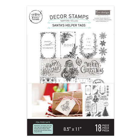 Re-Design with Prima Santa's Helper Tags 8.5x11 Inch Decor Clear Stamps (670337)