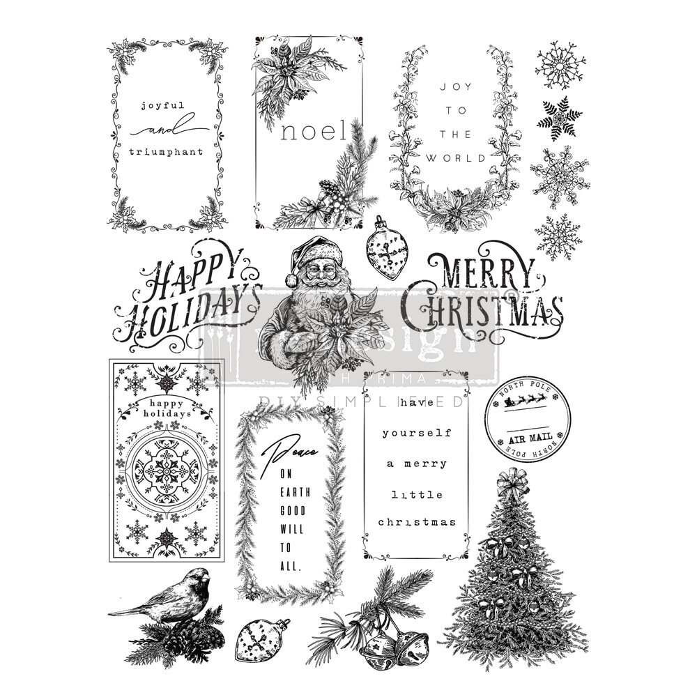 Re-Design with Prima Santa's Helper Tags 8.5x11 Inch Decor Clear Stamps (670337)