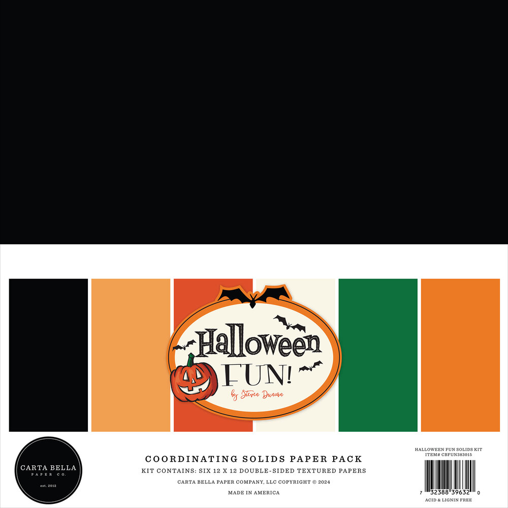 Carta Bella Halloween Fun 12x12 Inch Coordinating Solids Paper Pack (CBFUN383015)
