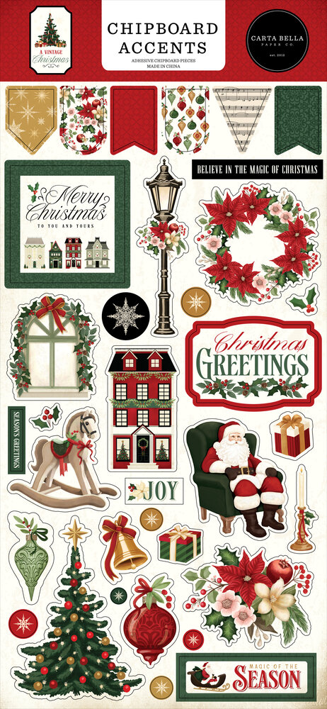 Carta Bella A Vintage Christmas Chipboard Accents (CBVC384021)