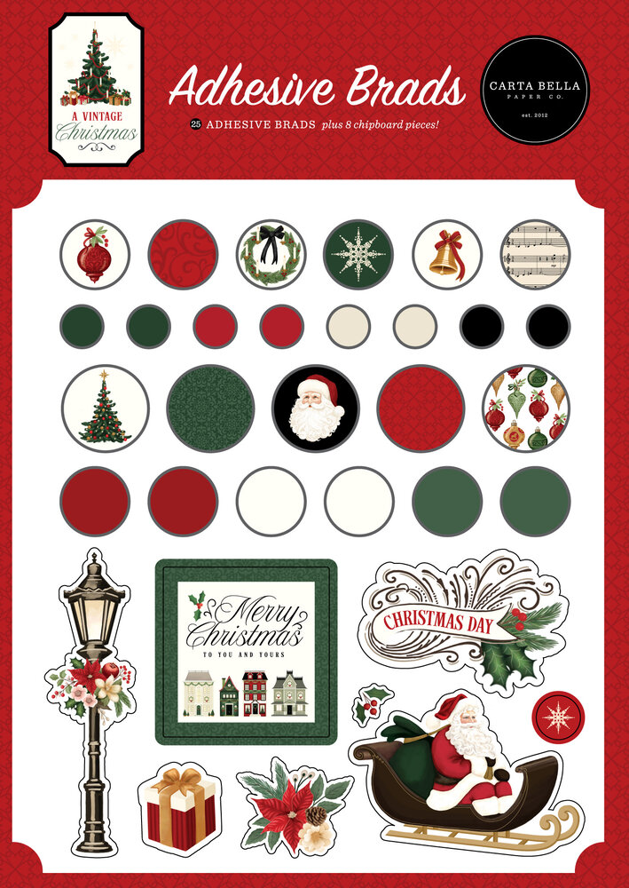 Carta Bella A Vintage Christmas Adhesive Brads (CBVC384020)
