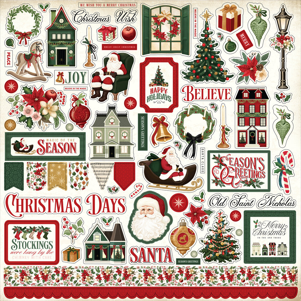Carta Bella A Vintage Christmas 12x12 Inch Element Sticker (CBVC384014)