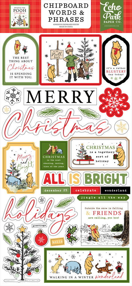 Echo Park Winnie The Pooh Christmas Chipboard Word & Phrases (WPC386022)
