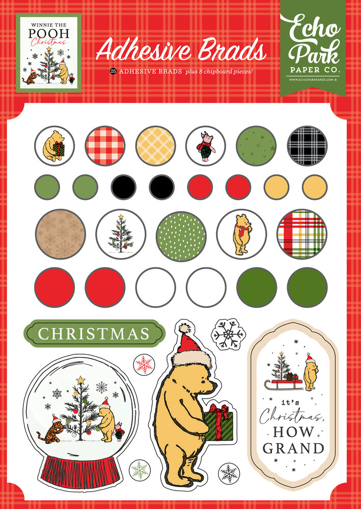 Echo Park Winnie The Pooh Christmas Adhesive Brads (WPC386020)