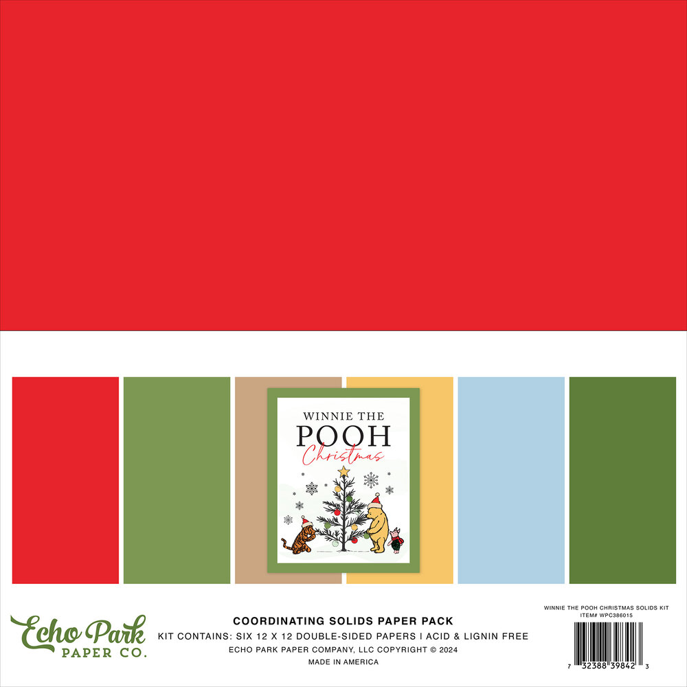 Echo Park Winnie The Pooh Christmas 12x12 Inch Coordinating Solids Paper Pack (WPC386015)