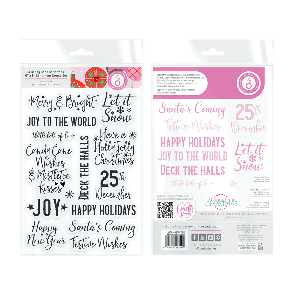 Tonic Studios A Candy Cane Christmas 6x8 Inch Sentiments Stamp Set (14pcs) (5540e) Tonic Studios A Candy Cane Christmas 6x8 Inch Sentiments Stamp Set (14pcs) (5540e)