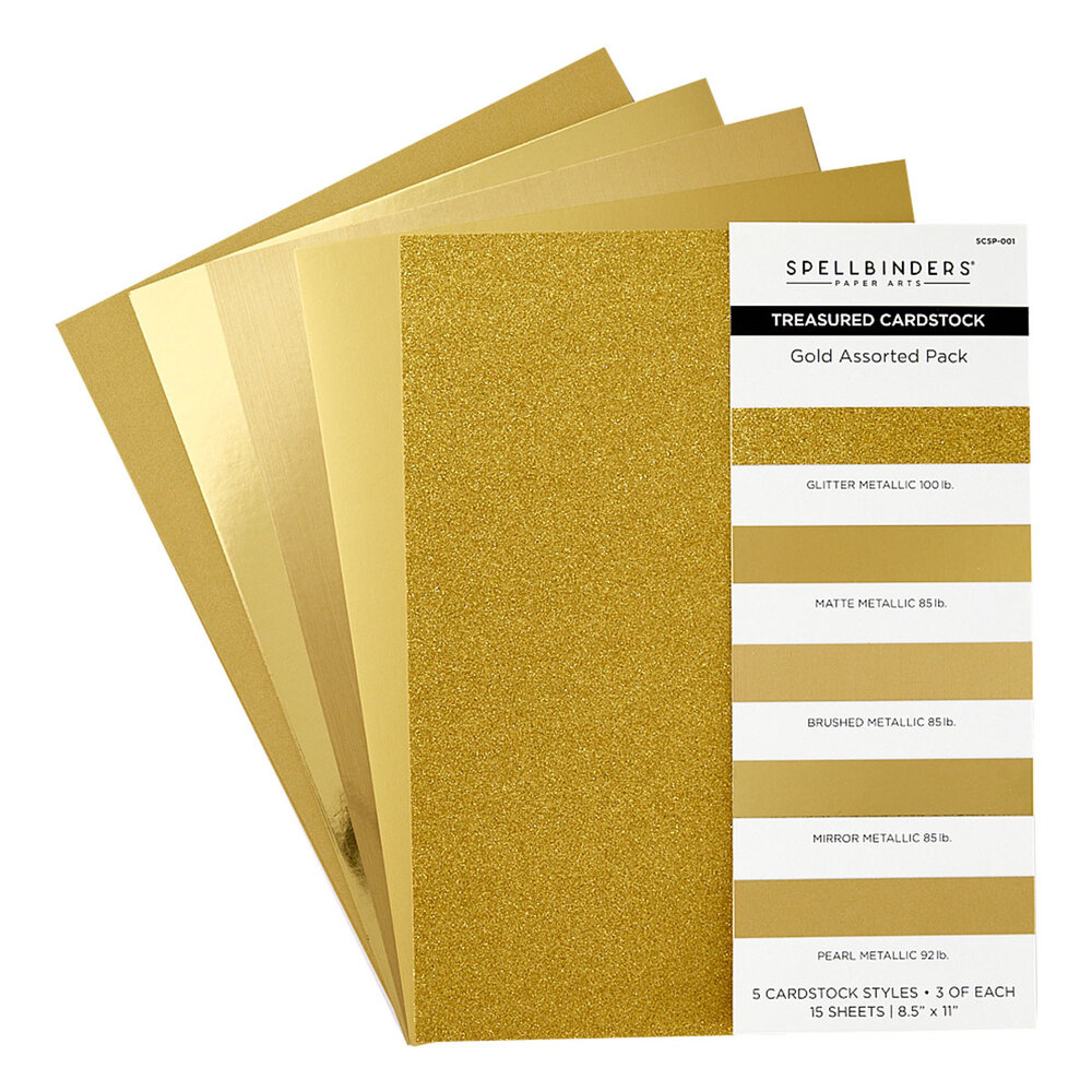 Spellbinders Gold Assortment 8 1/2x11 Inch Treasured Cardstock (15pcs) (SCSP-001) Spellbinders Gold Assortment 8 1/2x11 Inch Treasured Cardstock (15pcs) (SCSP-001)