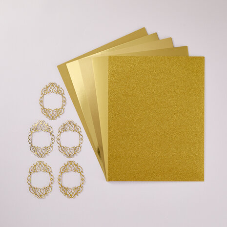 Spellbinders Gold Assortment 8 1/2x11 Inch Treasured Cardstock (15pcs) (SCSP-001) Spellbinders Gold Assortment 8 1/2x11 Inch Treasured Cardstock (15pcs) (SCSP-001)