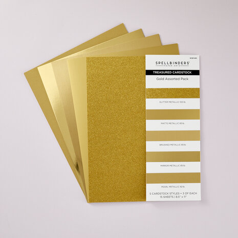 Spellbinders Gold Assortment 8 1/2x11 Inch Treasured Cardstock (15pcs) (SCSP-001) Spellbinders Gold Assortment 8 1/2x11 Inch Treasured Cardstock (15pcs) (SCSP-001)