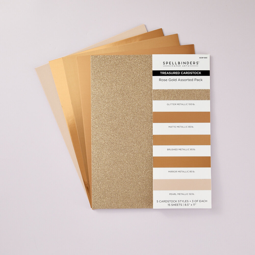 Spellbinders Rose Gold Assortment 8 1/2x11 Inch Treasured Cardstock (15pcs) (SCSP-003) Spellbinders Rose Gold Assortment 8 1/2x11 Inch Treasured Cardstock (15pcs) (SCSP-003)