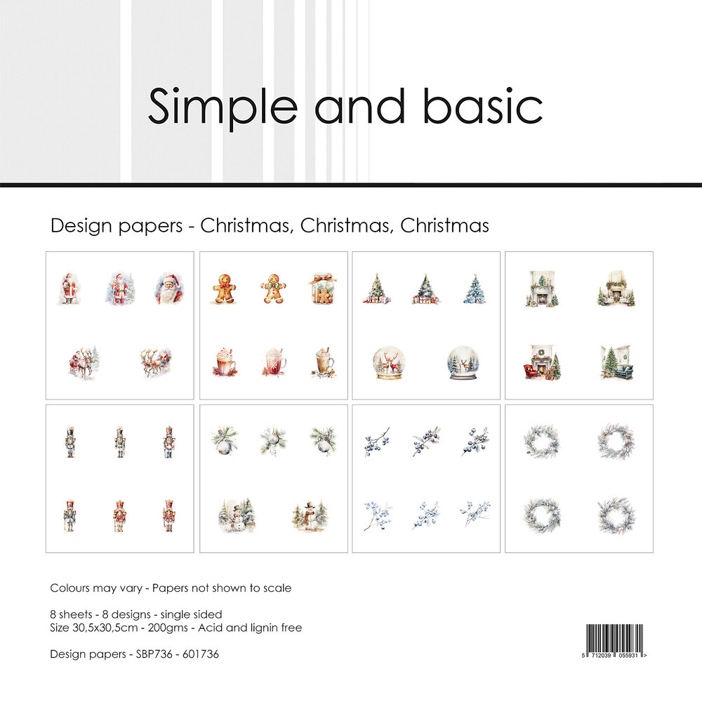 Simple and Basic Christmas, Christmas, Christmas 12x12 Inch Paper Pack (SBP736)