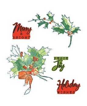 Sizzix Framelits Die w/Stamps by 49 and Market A5 Pencil Line Holly (12+5pcs) (666710)