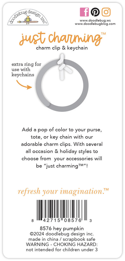 Doodlebug Design Hey Pumpkin Just Charming Clip & Keychain (8576) Doodlebug Design Hey Pumpkin Just Charming Clip & Keychain (8576)