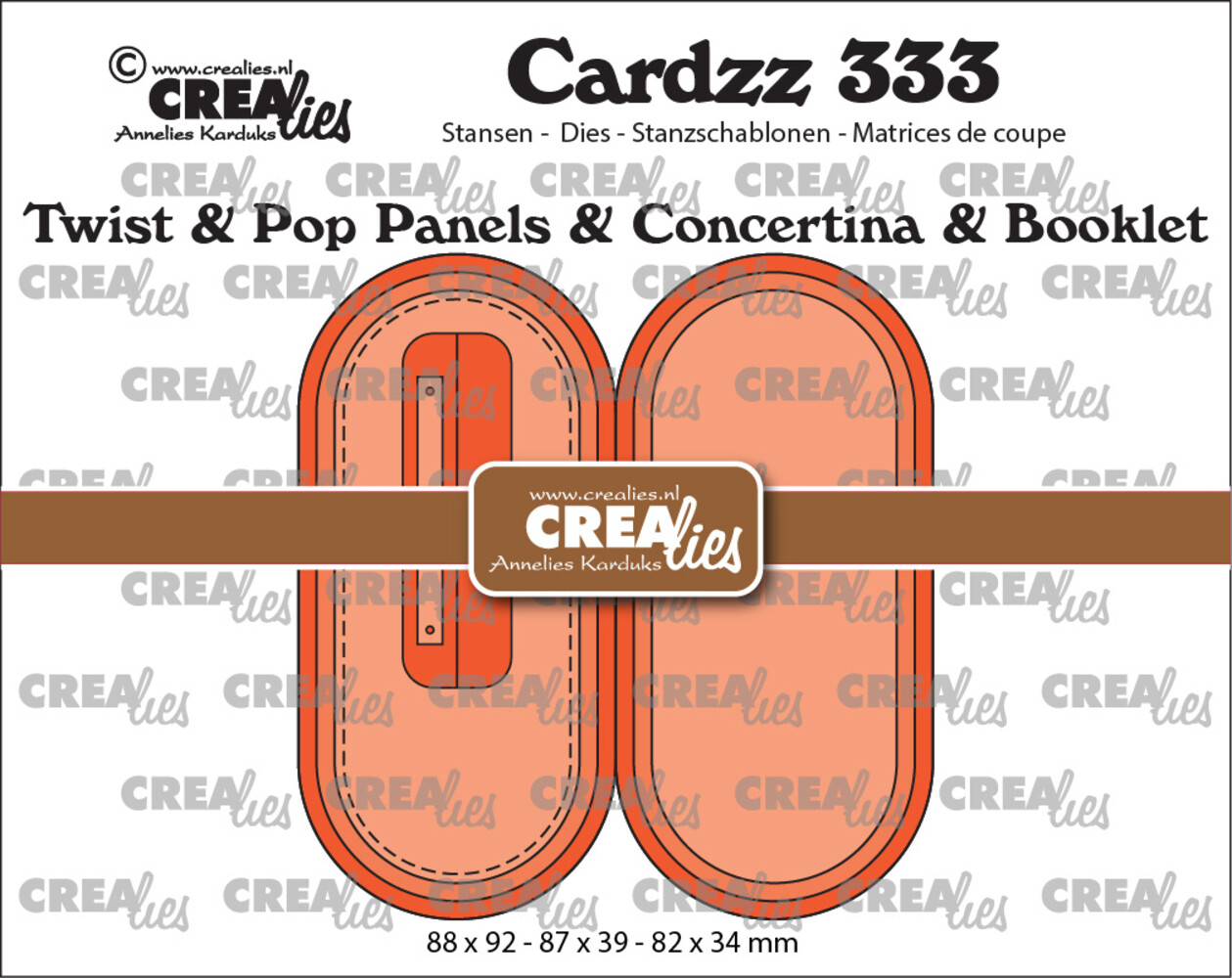 Crealies Cardzz Stansen No. 333 Twist & Pop B6 Panelen & Leporello & Miniboekje Lange Ovalen (CLCZ333)