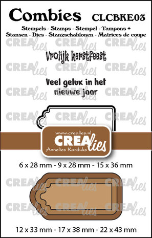 Crealies Combies Stamps + Dies No. 3 Stamps Set Kerst (texts + tags/labels) (CLCBKE03)