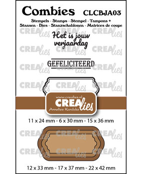 Crealies Combies Stempel + Stans No. 3 Stempelset Jarig (teksten + tags/labels) (CLCBJA03)