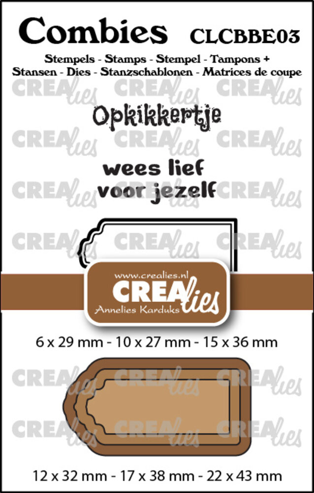 Crealies Combies Stamps + Dies No. 3 Stamps Set Beterschap (texts + tags/labels) (CLCBBE03) Crealies Combies Stamps + Dies No. 3 Stamps Set Beterschap (texts + tags/labels) (CLCBBE03)