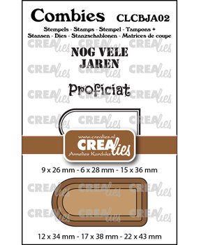 Crealies Combies Stamps + Dies No. 2 Stamps Set Jarig (texts + tags/labels) (CLCBJA02)