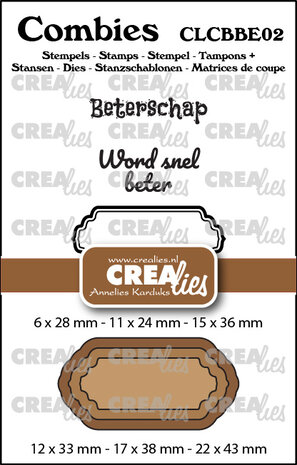 Crealies Combies Stempel + Stans No. 2 Stempelset Beterschap (teksten + tags/labels) (CLCBBE02) Crealies Combies Stempel + Stans No. 2 Stempelset Beterschap (teksten + tags/labels) (CLCBBE02)