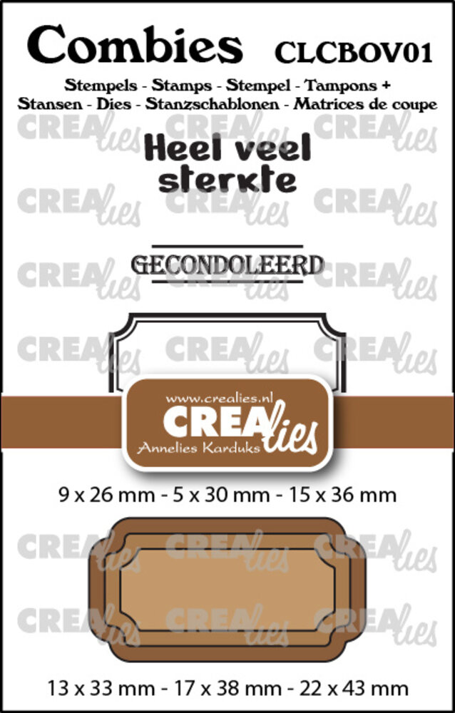 Crealies Combies Stamps + Dies No. 1 Stamps Set Overlijden (texts + tags/labels) (CLCBOV01)