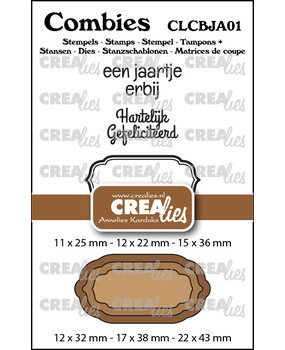 Crealies Combies Stamps + Dies No. 1 Stamps Set Jarig (texts + tags/labels) (CLCBJA01)