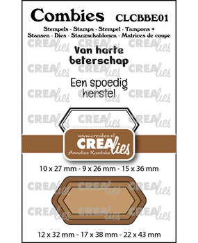 Crealies Combies Stamps + Dies No. 1 Stamps Set Beterschap (texts + tags/labels) (CLCBBE01)