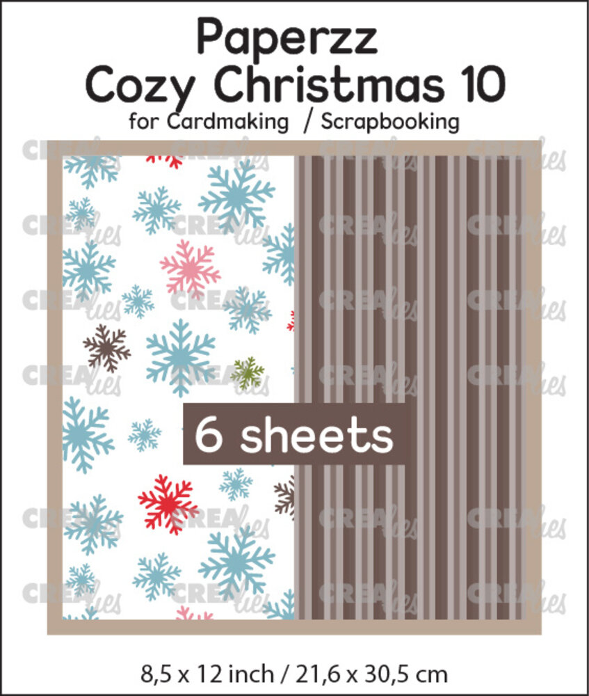 Crealies Paperzz Cozy Christmas No. 10 Snowflakes + Brown Stripes (6pcs) (CLPZCC10)