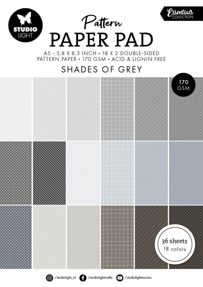 Studio Light Shades Of Grey A5 Pattern Paper Pad (SL-ES-PPP250) (BASIC)